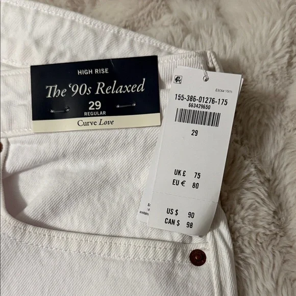 White Denim Jeans- BRAND NEW W TAGS ABERCROMBIE 90'S RELAXED HIGH RISE CURVE LOV - Picture 2 of 14